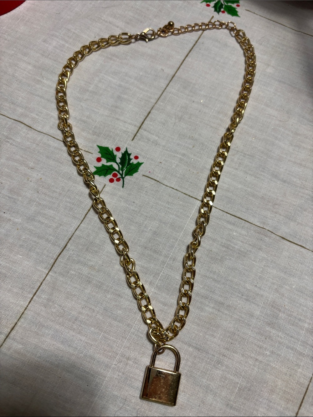 Gold-Tone Padlock Pendant Chain Necklace
